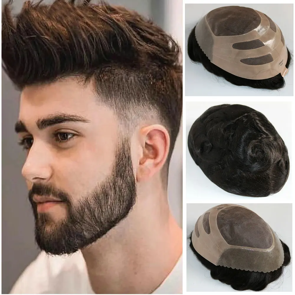 Peruca de cabelo humano toupee para homens cabelo natural, unidade de cabelo, laço com NPU, substituição do sistema capilar, durável e respirável, venda