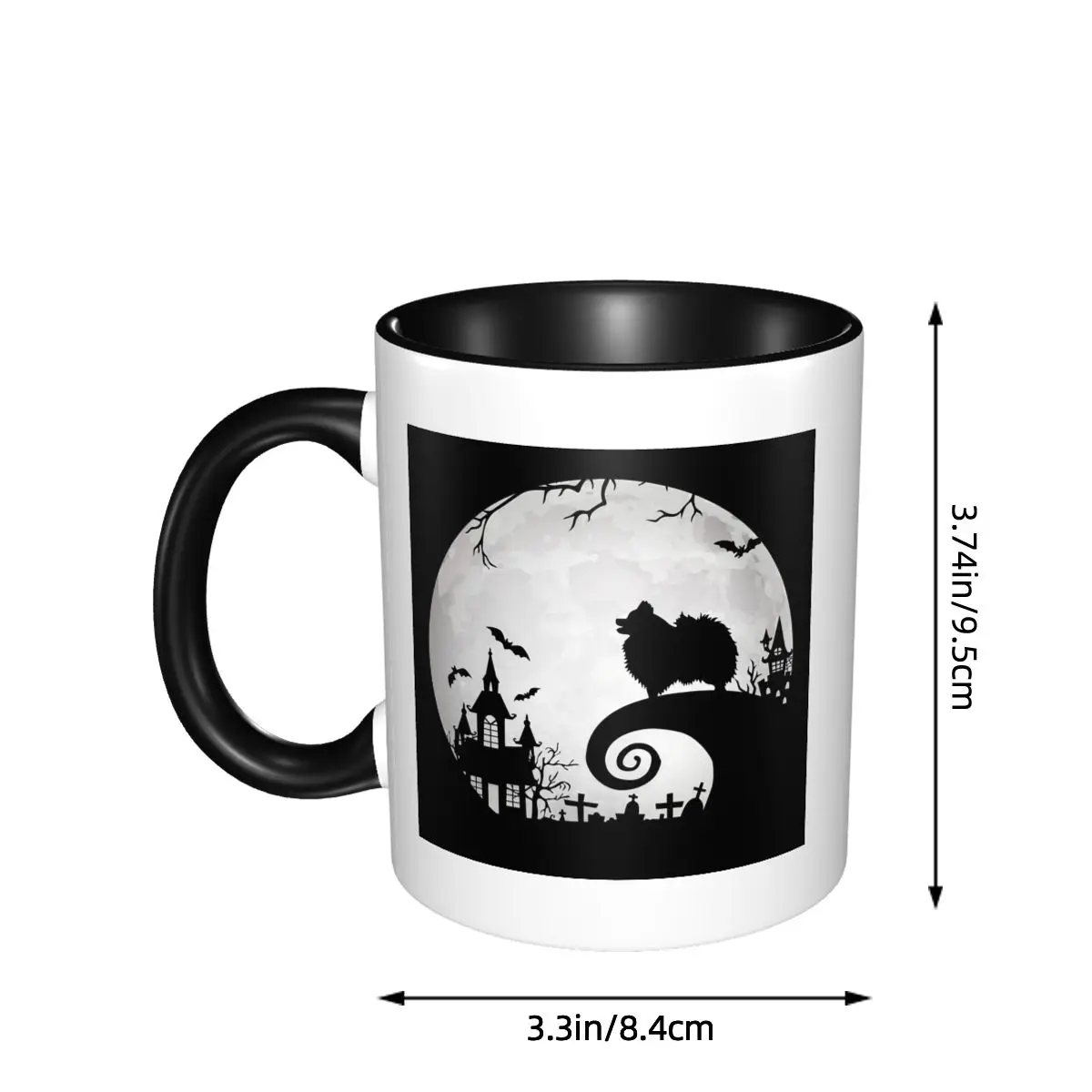 كلب صغير طويل الشعر والقمر كوب الهالوين مضحك أكواب القهوة السيراميك أكواب الشاي كوب حليب درينكوير هدية للمرأة الرجل