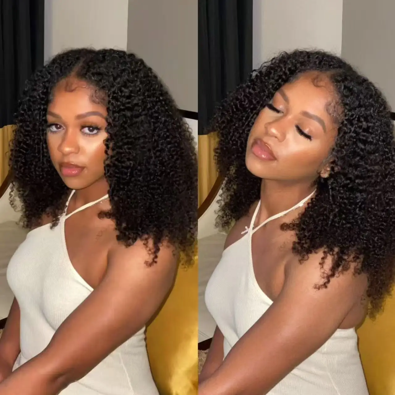Kinky Curly Half Wig Vietnamese Raw 100% Human Hair Wig Natural Black Color 220% Density 3 IN 1 Curly Flip Over Seamless With Drawstring Machine Made Wigs For Women Beginner Friendly