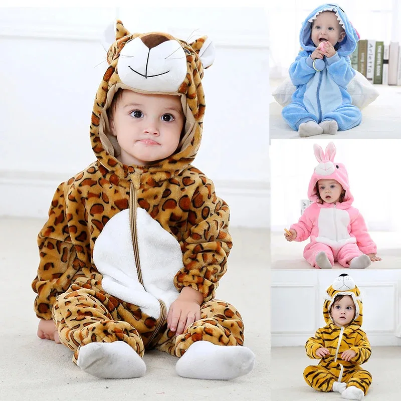 Qq28LQ Pakaian Bayi Baru Lahir Jahitan Hewan Kartun Berkerudung Jumpsuit Anak Laki-laki Piyama Musim Dingin Onesies Pakaian Tidur Anak Bayi Baru Lahir P