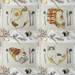 1/4pc Cartoon Cat stuoie da tavola in misto lino cuscinetti isolanti termici perfetti per la cucina di casa decorazioni da pranzo ideali per feste di matrimonio