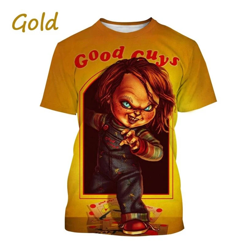 Camisetas estampadas Chucky 3D para homens e mulheres, blusas de manga curta, design de horror, estilo de rua divertido, verão, venda quente