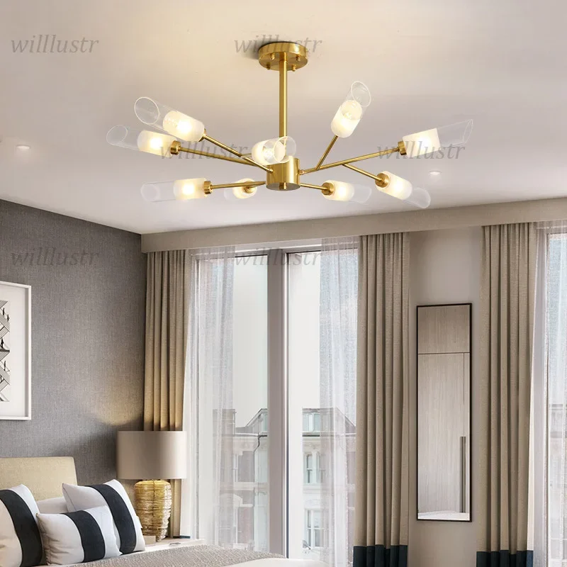 Copper Pendant Lamp Frosted Glass Suspension Light Hotel Cafe Living Dining Bedroom Luxury G9 Hanging Ceiling Chandelier