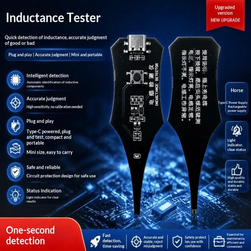 Inductor Tester Phone Motherboard Coil Fault Detection Repair Tool With Indicator Light Type-C Interface