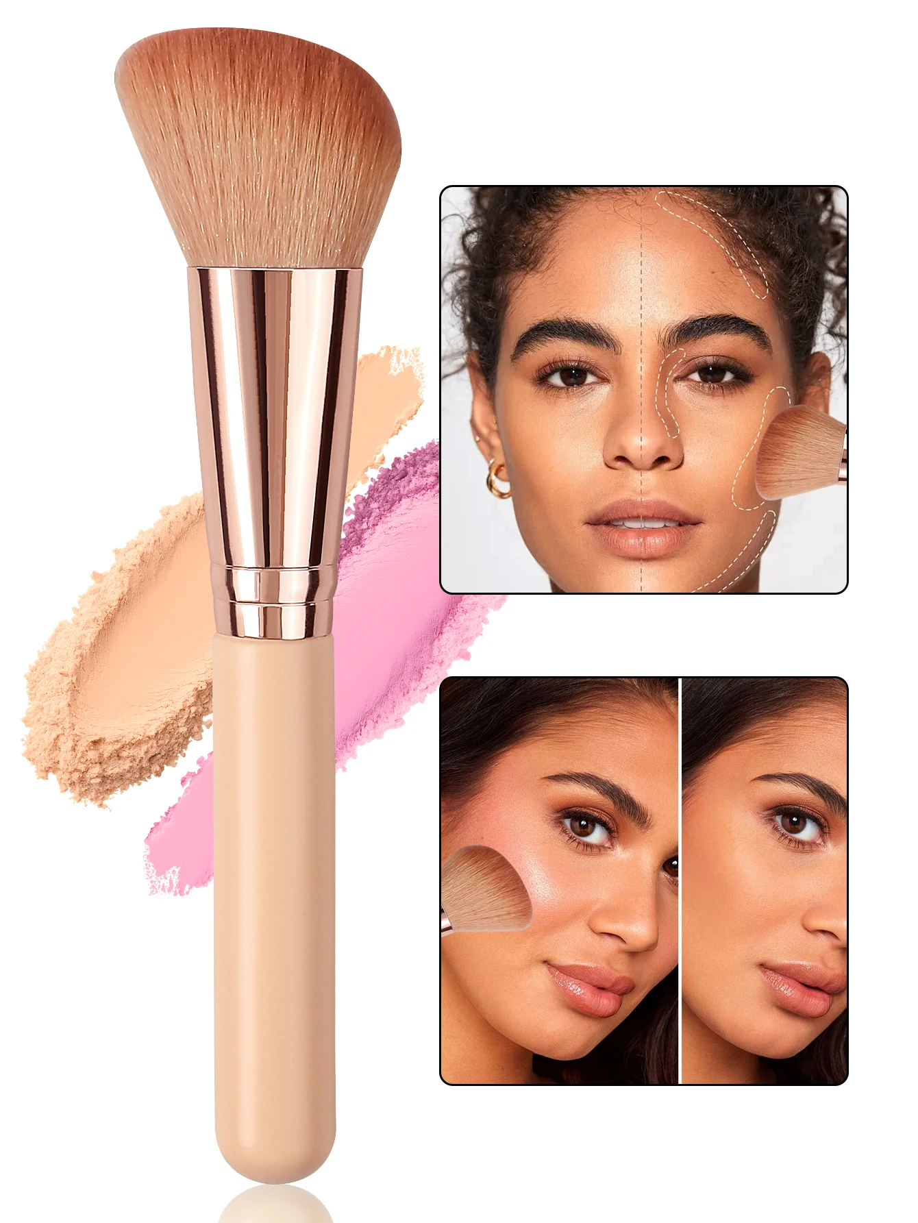Ein einzelner, multifunktionaler, umweltfreundlicher, geneigter Make-up-Pinsel mit Holzgriff ist ein Beauty-Tool für Anfänger
