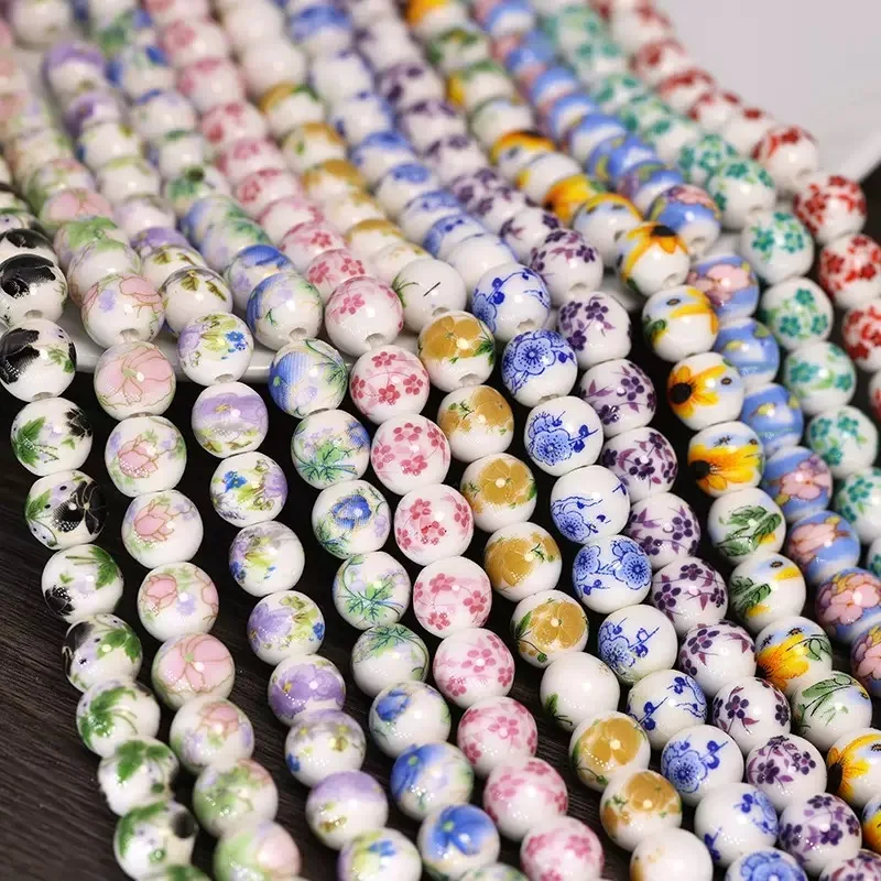 10PCS 6/8/10/12MM Flower Patterns Round Retro Ceramic Porcelain Loose Spacer Beads Lot For DIY Crafts Bracelet Jewelry Making