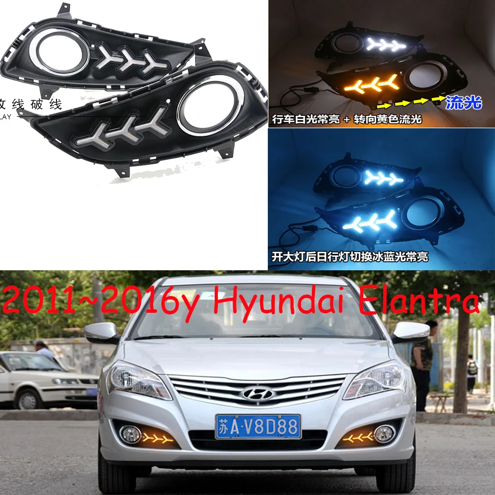 1set car bumper headlamp for Hyundai Elantra daytime lamp2011~2016y DRL car accessories LED headlamp for Elantra fog lamp