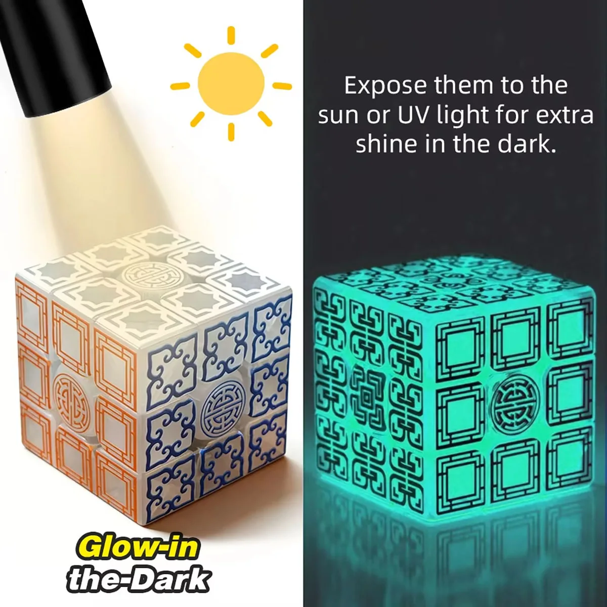 Magic Cube 3x3x3 Quick Twist UV Printed Luminous Auspicious Clouds Stress Reliever Professional Puzzle Game Children's Toy Gift