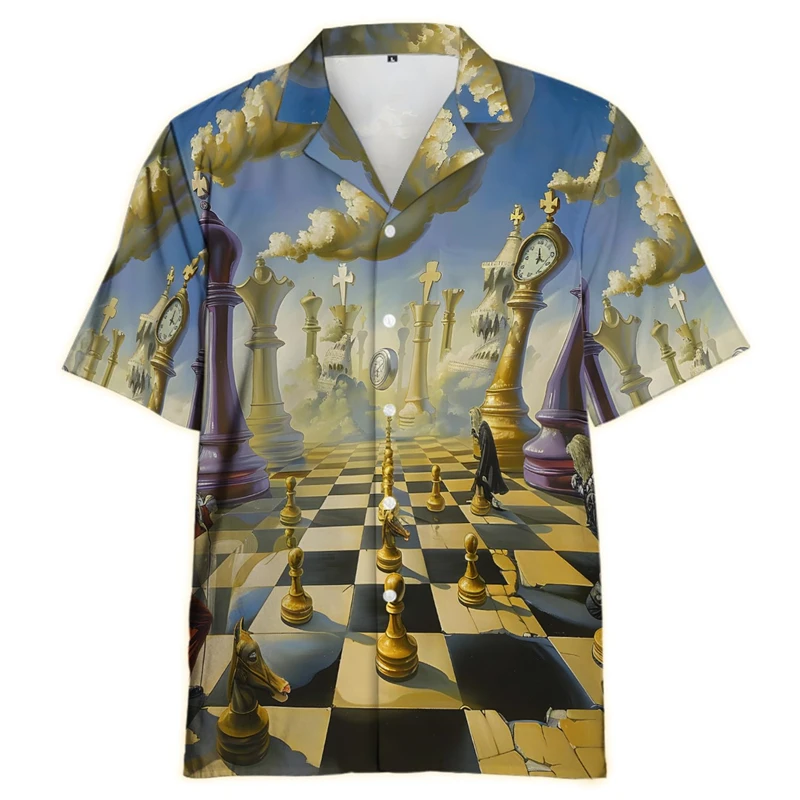 Fashion Game Chess Color 3D Print Shirt Men Women Shirts Single-Breasted Short Sleeve Hawaiian Shirts Blouse Men's Lapel Blouse