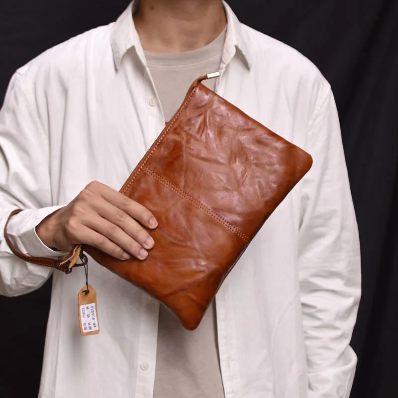 AETOO  Pleated Personality Design Car Stitching handmade Men's Clutch Bag Vintage top layer cowhide waterproof wearable portable