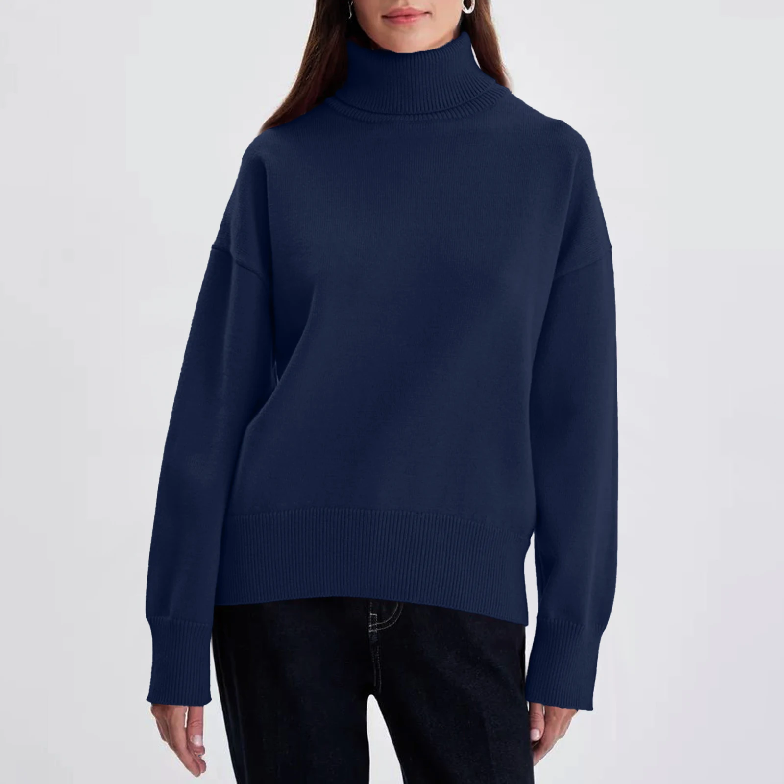 المرأة طويلة الأكمام الشتاء سترة سترة بلوفر مغزول الجولة الرقبة سترة البلوز محبوك سترة ملابس الشتاء امرأة