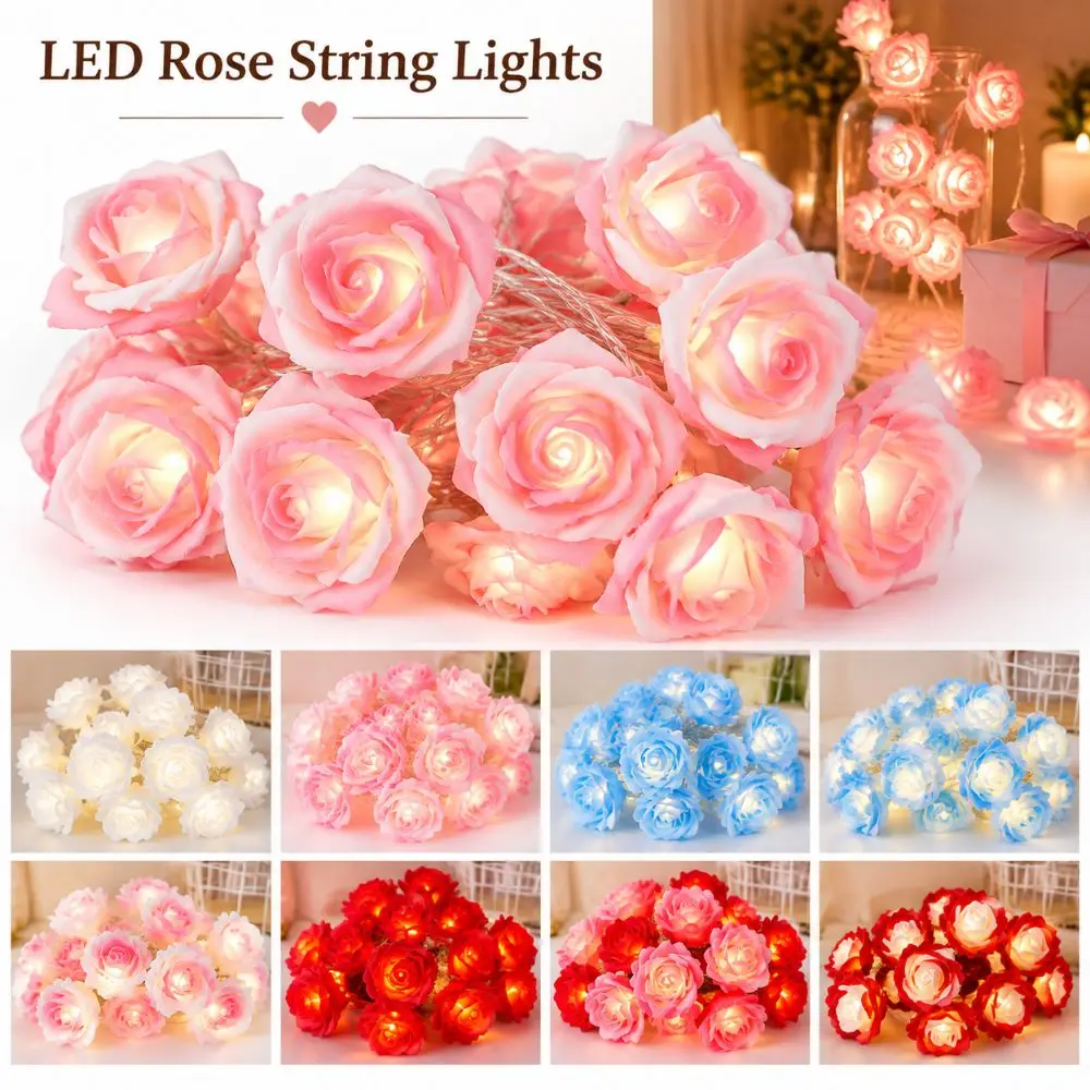 1.5m Rose Blossom Vine String Light LED Battery Powered Flower Garland Light Copper Wire Artificial Fairy String Light Holiday