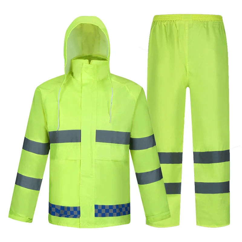 split reflective raincoat and rain pants set for adult traffic duty emergency full body rainproof clothing