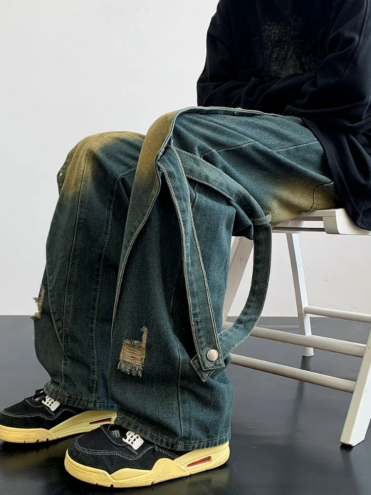 

Retro American Workwear Jeans Men's Loose Straight Leg Wide Leg Pants Worn Waed Youth Trendy Durable Stretch Denim Jeans