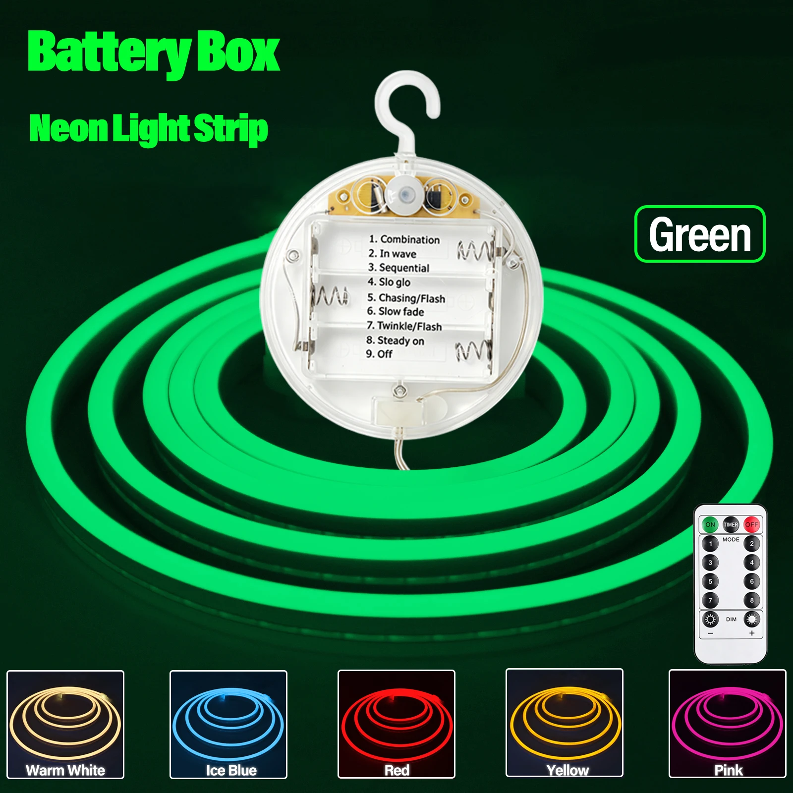 Battery Box Neon LED Strip Light Flexible White Red Ice Blue Green Pink Yellow Lights 5V SMD 2835 Waterproof Neon Rope Lights