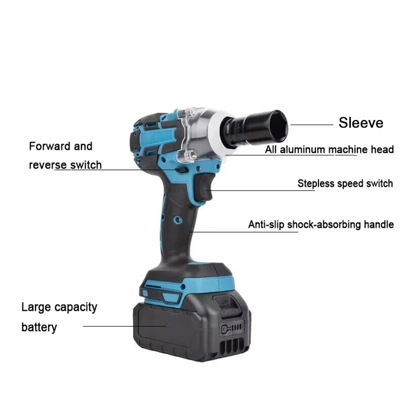 Li-ion Battery Brushless Electric Impact Wrench Cordless Wrench Socket 1/2 Inch
