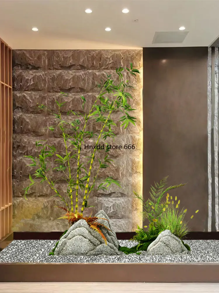 Simulation Luo Han Bamboo Landscaping New Snow Rock Combination Decorative Ornament