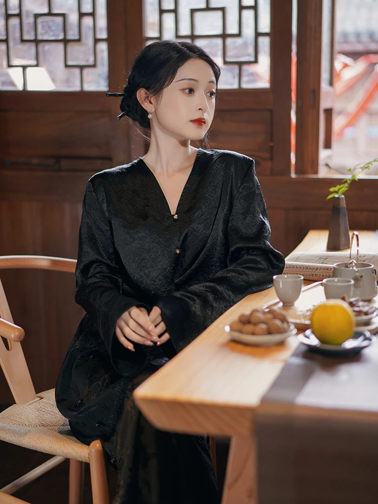 

Bla Acetate irt Women's Long Sve Design Sensation Chinese Sle Top e State Memo Lan an Vintage Commute Sle