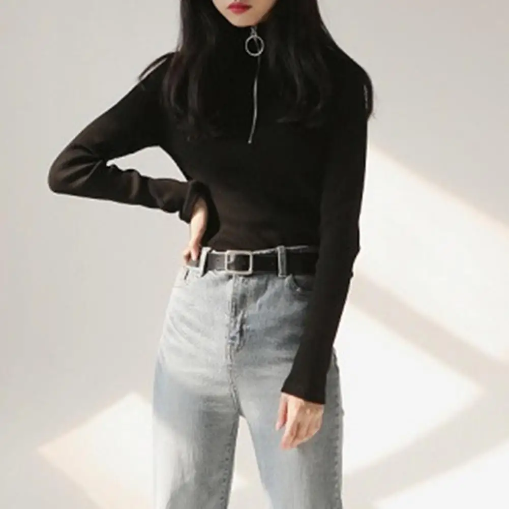 

Elastic Breathable Sweater Warm Slim Knitted Clothes Stylish Autumn Winter Women's Knitted Pullover Sweater Half for Office