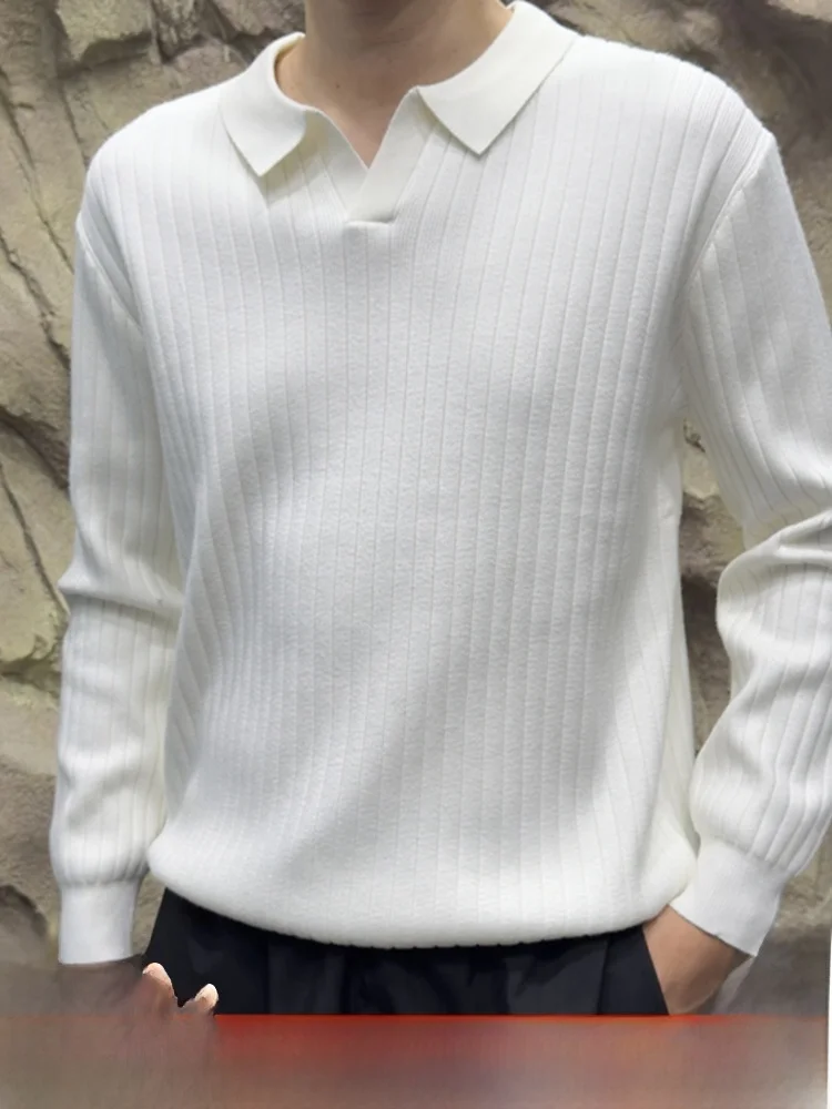 

Busin Casual Long Sve Knitted Sweater f Open Collar Men's Base Layer irt Faion Urban Sle Autumn Winter Youth