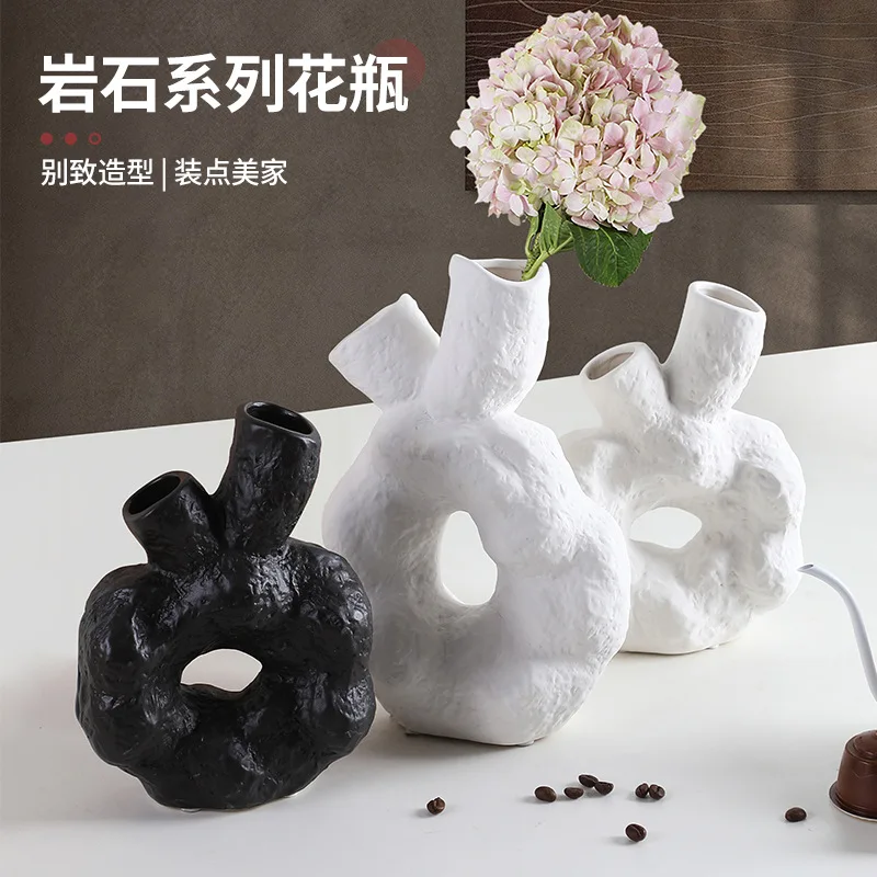 Ji Jifeng Creative Irregular Rock Ceramic Vase Plain Hall Flower Arranger Ornaments Decorations Model Room