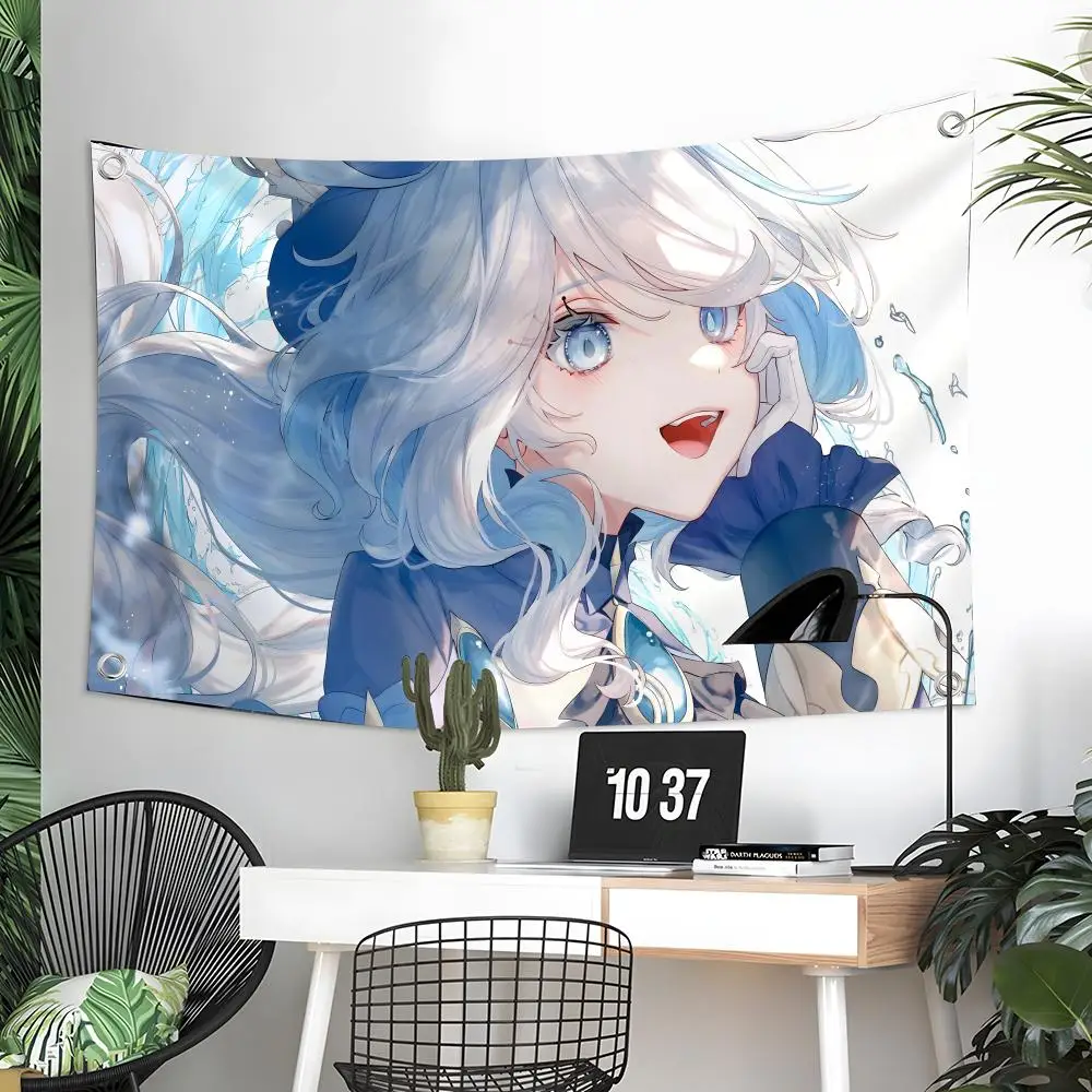 Genshin Impact Furina Flags Custom Wall Hanging Background Art Banner For Bedroom Home Living Room Outdoor Decor
