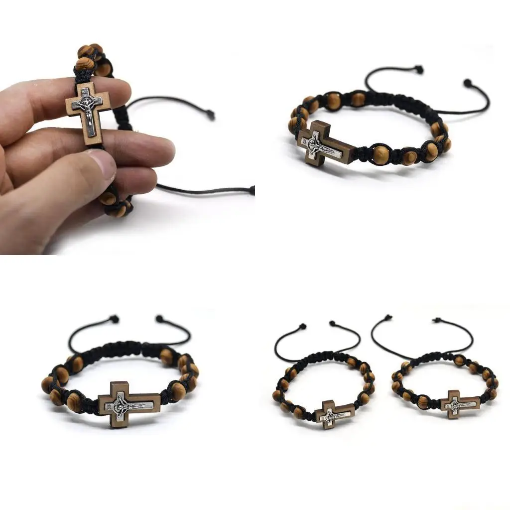 31BF ​Benedic Rosary Bracelet With Crucifix Made Of Pine Alloy Weaving Kn