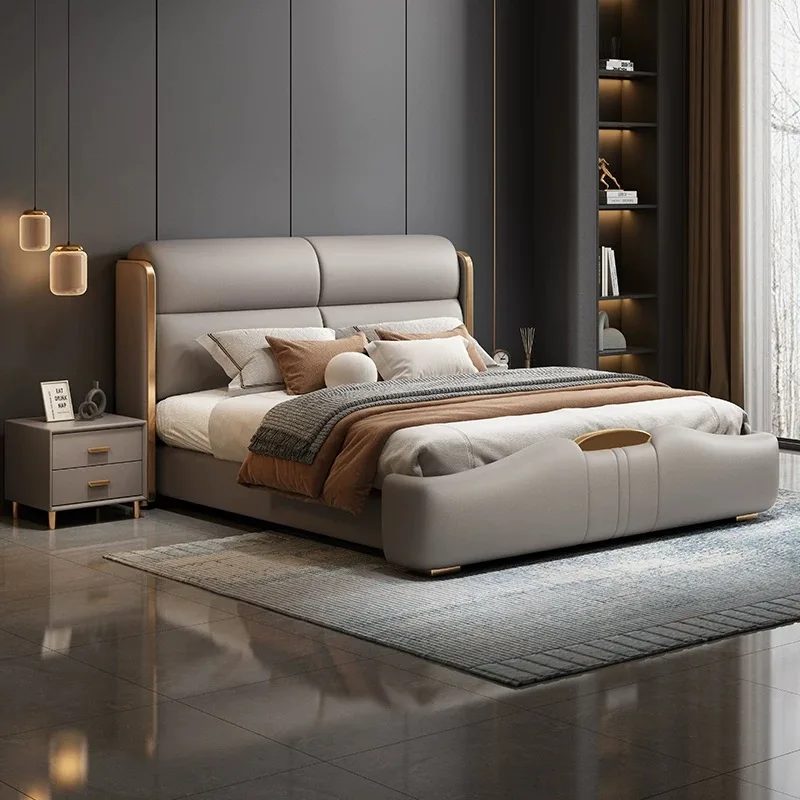 Modern Luxury  Bedroom Furniture Wood Soft Up-holstered Beds king Size Double Bed Frame Leather Set with Storage Mattress Design