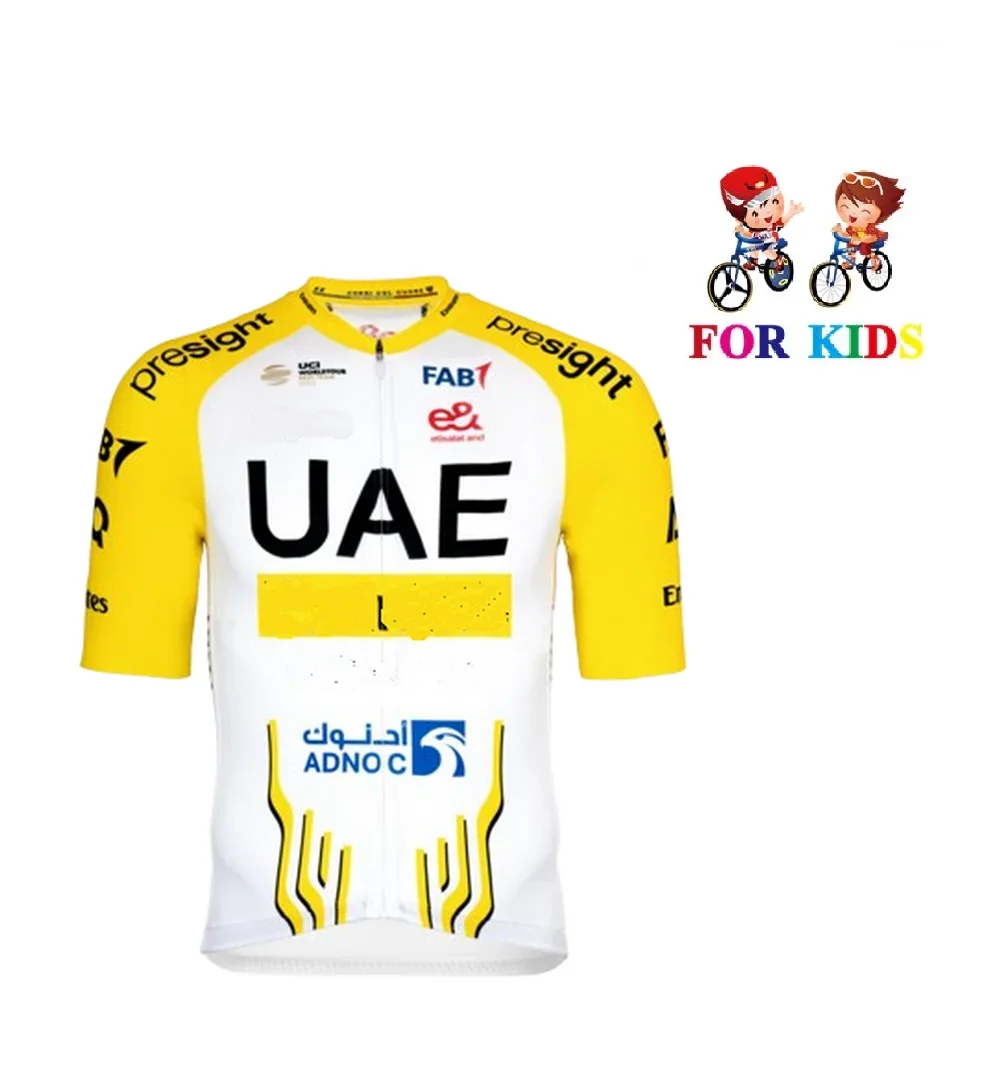 KID'S 2024 UAE TEAM YELLOW Children Cycling Jersey Short Sleeve Bicycle Clothing With Shorts Ropa Ciclismo