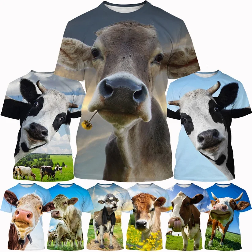 New Fashion Cow 3D Printing Novely Animal Men's/Women's/Kids Fun Harajuku Cool Casual Short Sleeve