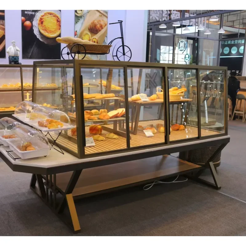 High-quality cheap cafe shop walls displaying display cases/shelves along the bakery