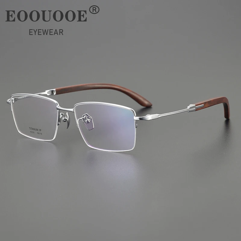 

New Pure Titanium With Wood Optics Glasses Frame Myopia Single Vision Eyewear Hyperopia Progressive Prescription UV Men Eyewear