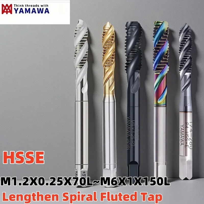 YAMAWA HSSE Lengthen 80MM 100MM 120MM 150MM Spiral Fluted Tap TIN-Coating M1.2M1.4M1.6 M2 M2.5 M2.6 M3M4M5M6 Screw Thread Taps