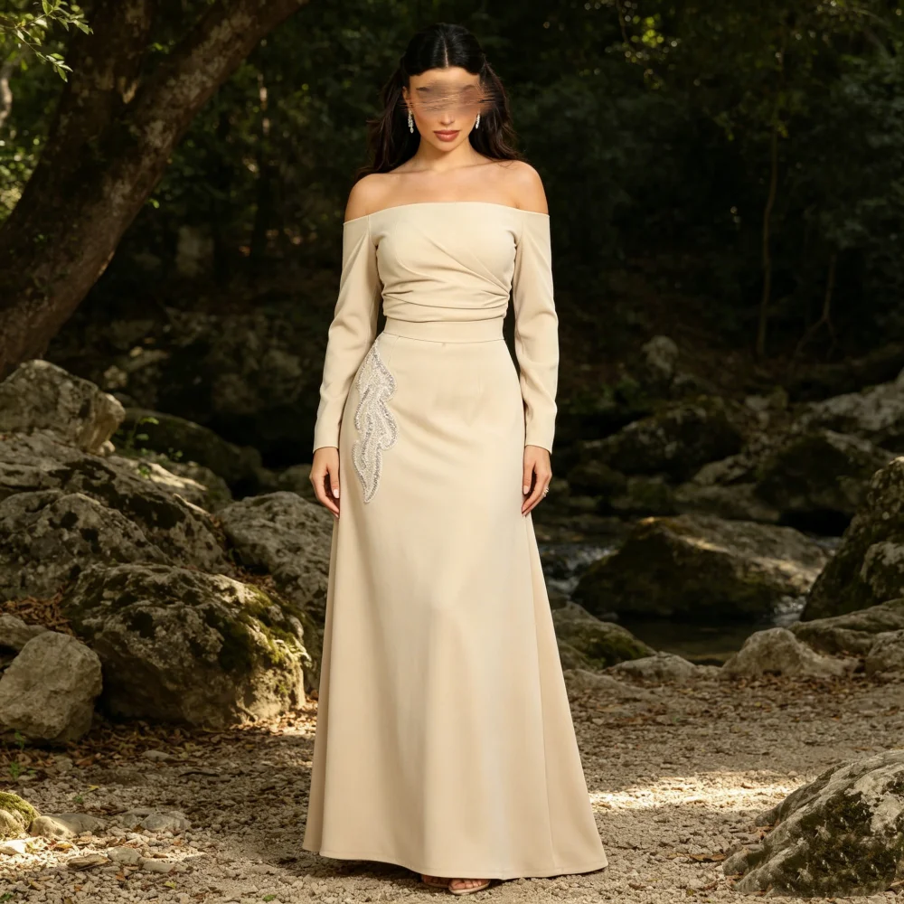 

Изысканное вечернее платье на заказ с длинными рукавами и открытыми плечами, длинное платье-труба для торжественных мероприятий и свадебных гостей