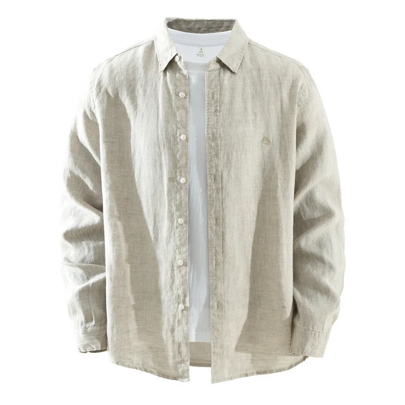

Japanese Old Money Style 100% Linen Long-Sleeve Shirt for Men 2026 Spring Vintage Artistic and Loose-Fitting Linen Casual Top