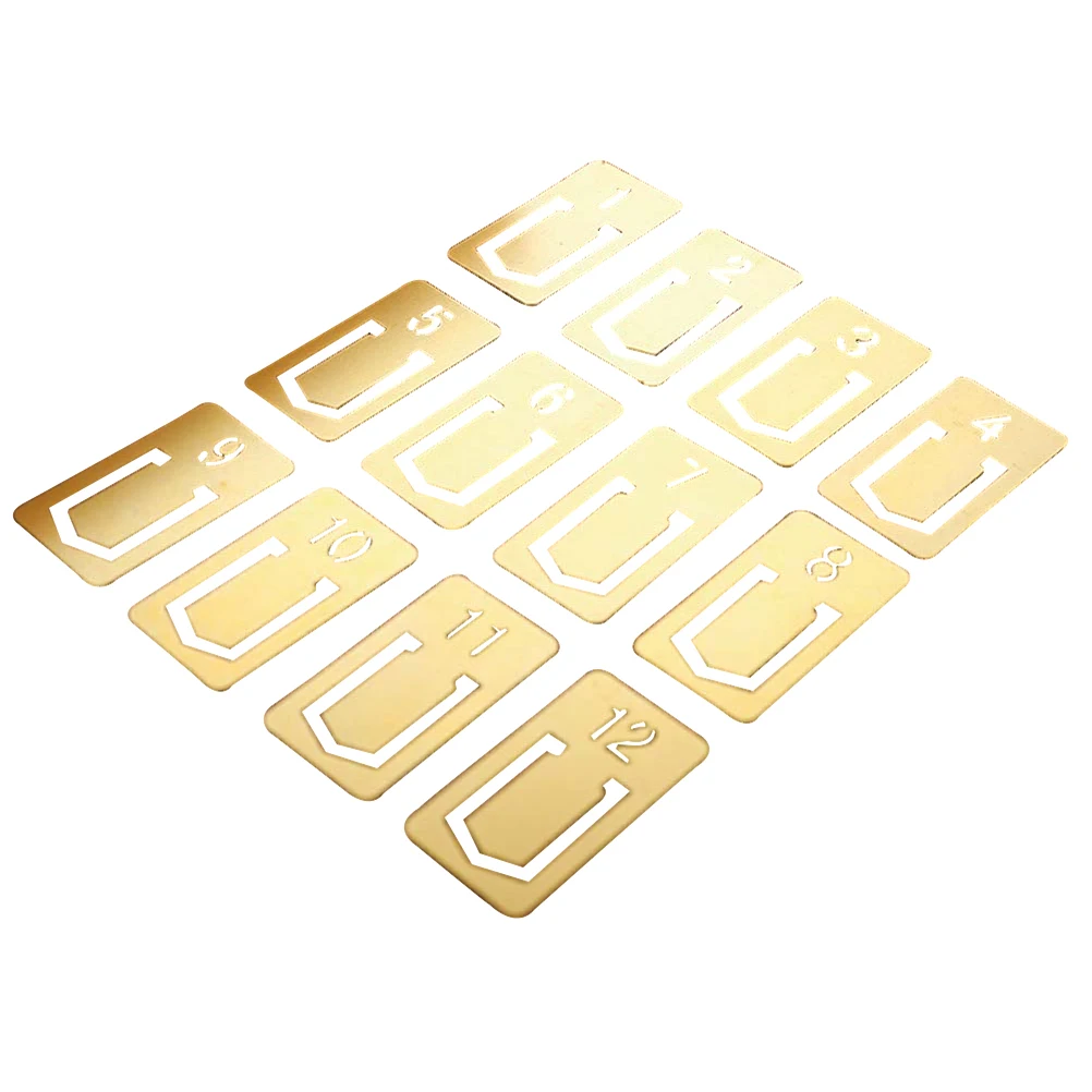 

12pcs Pattern Bookmarks Metal Markers Gifts Number Brass Vintage Metal Book Markers For Readers Students Teachers