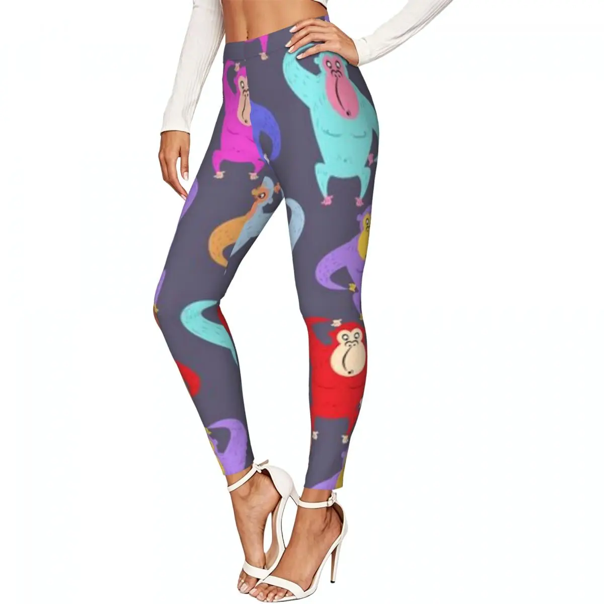 Women Full Length Elastic Leggings High Waist Tight Pants Monkey Bigfoot Casual Bottoms