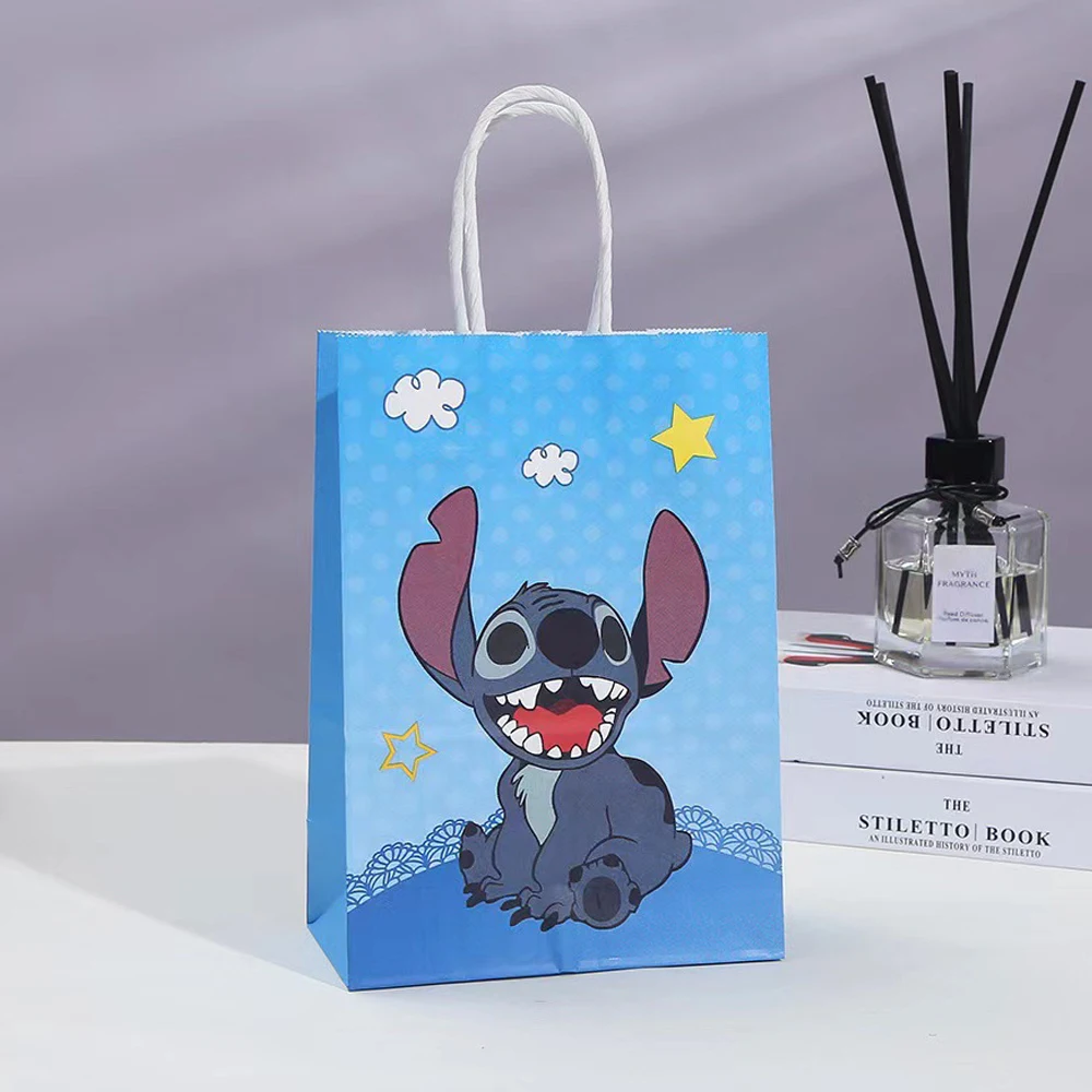 6/12/60 Pcs Disney Stitch Birthday Party Decor Gift Handle Bags Candy Bag Baby Shower Party Gift Color Blue Stitch Paper Bag