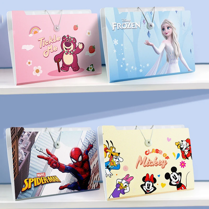 กระเป๋าเก็บอวัยวะ A4 12ช่องจาก Disney Elsa Lotso Spiderman อุปกรณ์จัดระเบียบแฟ้มซองสำนักงานเครื่องเขียนเก็บเอกสาร