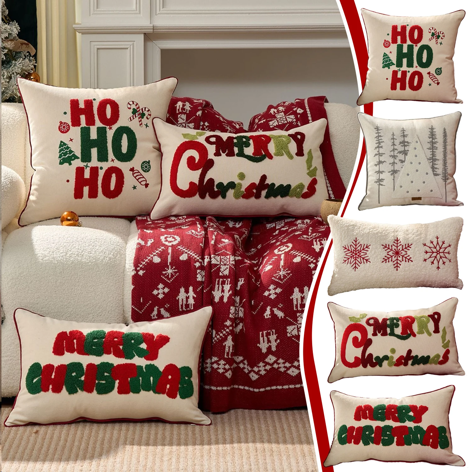 

Christmas Letter Pillow Cover Gold Letter Embroidery Holly Jolly Snowflake 2026 New Yew Xmas Soft Home Decoration Cushion Cover