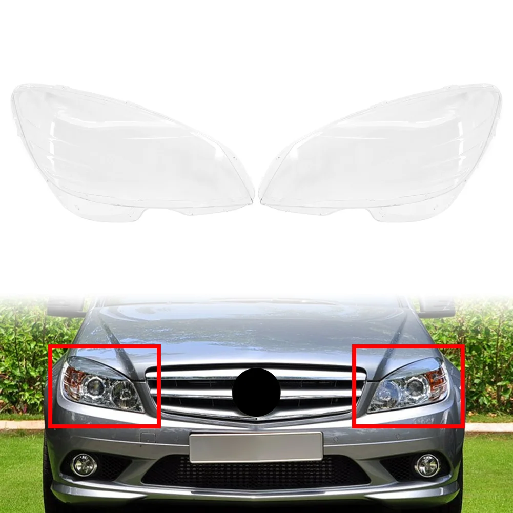 2Pcs Clear Car Front Headlight Lamp Lens Cover For Mercedes Benz C Class W204 C180 C200 C260 C280 C300 2008 2009 2010 2011