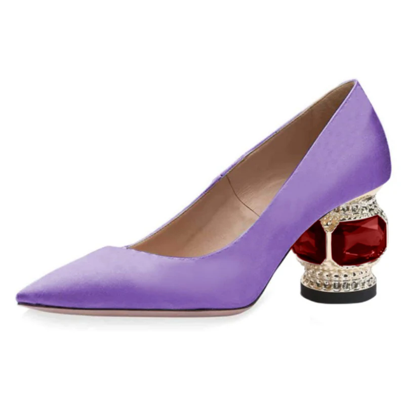 

DINGZHUANG Fashionable women's high heels. Purple satin single shoes. About 5.5 cm heel height. Pointed toe pumps. size:34-46
