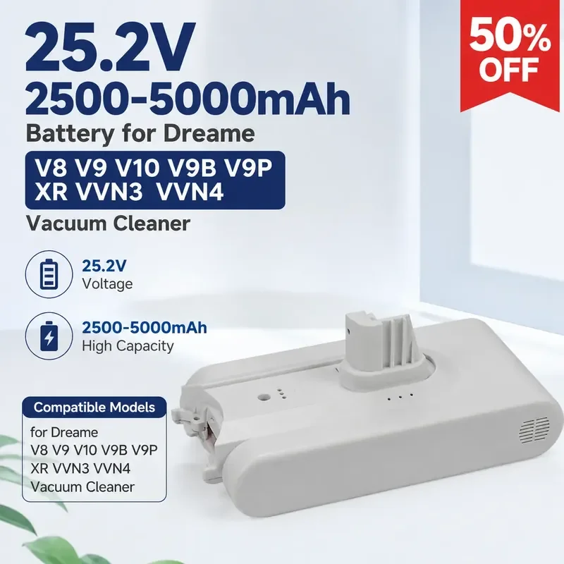 

25.2V 2500-5000mAh Battery for Dreame V8 V9 V10 V9B V9P XR VVN3 VVN4 Vacuum Cleaner