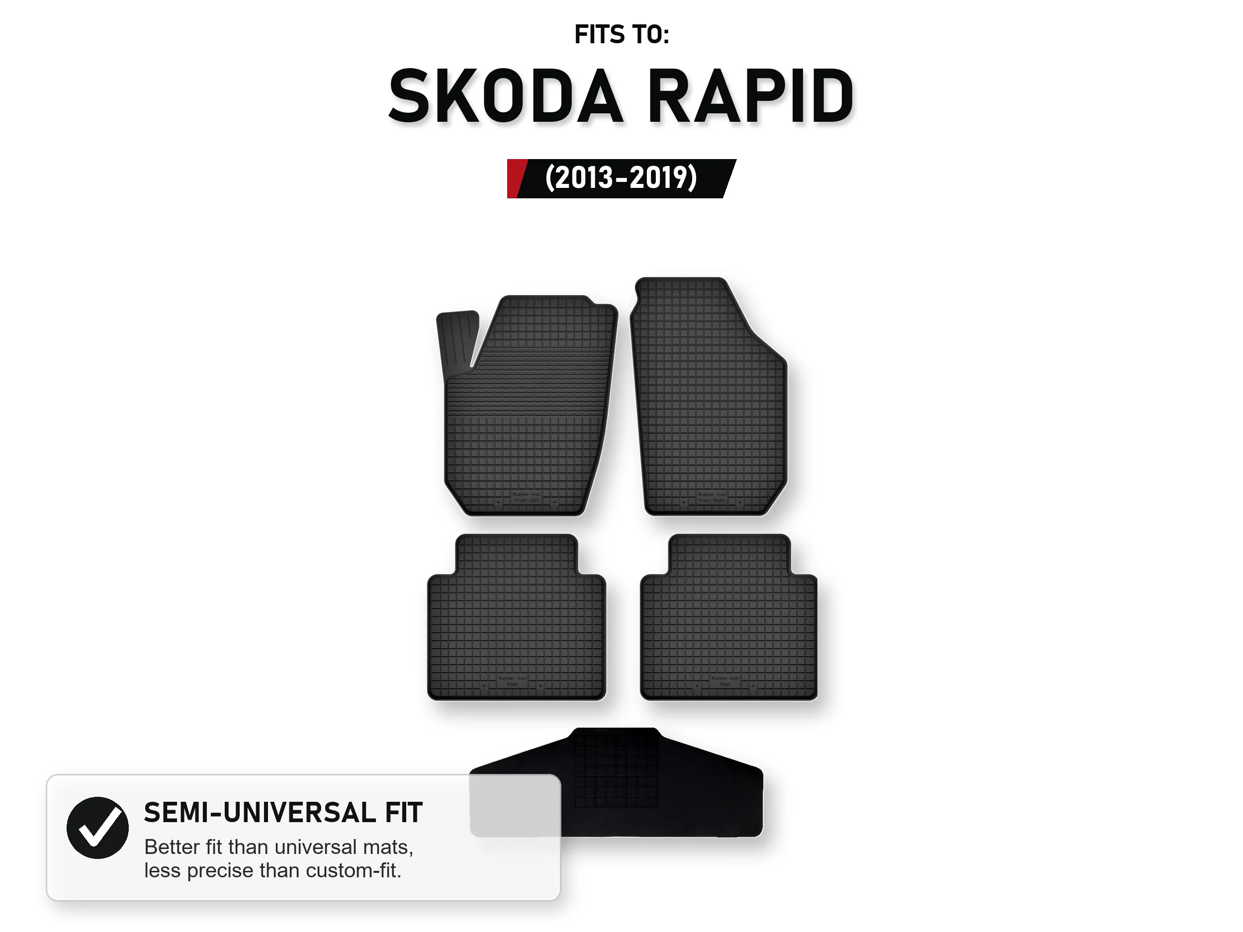 Rubberen matten, dienbladtype met tunnel voor: Skoda Rapid 2013-2019 5 stuks