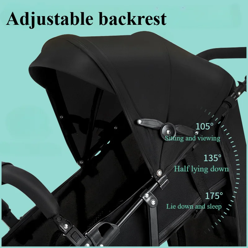 Lightweight Baby Stroller One Lick Folding Baby Stollingcart Can Sit & Lying with Large Canopy Storage Cup Holder for Infants