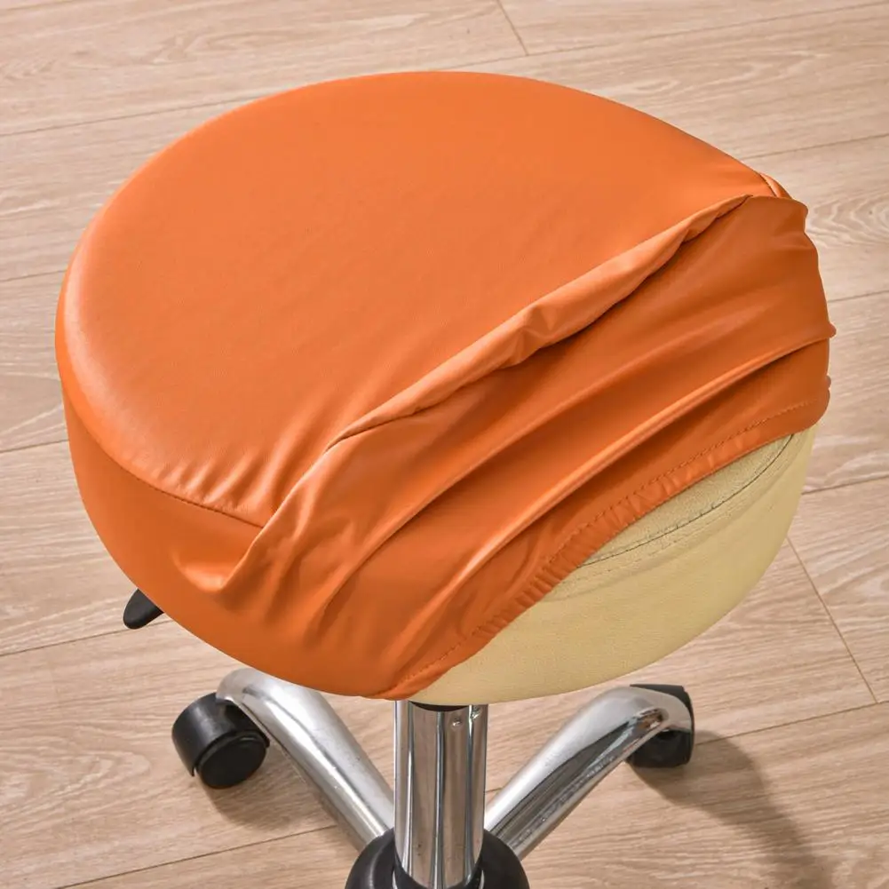 Durable Chair Pad Faux Leather Round Stool Cover with Non-slip Design High Resilience Easy to Clean Chair Protector for Home