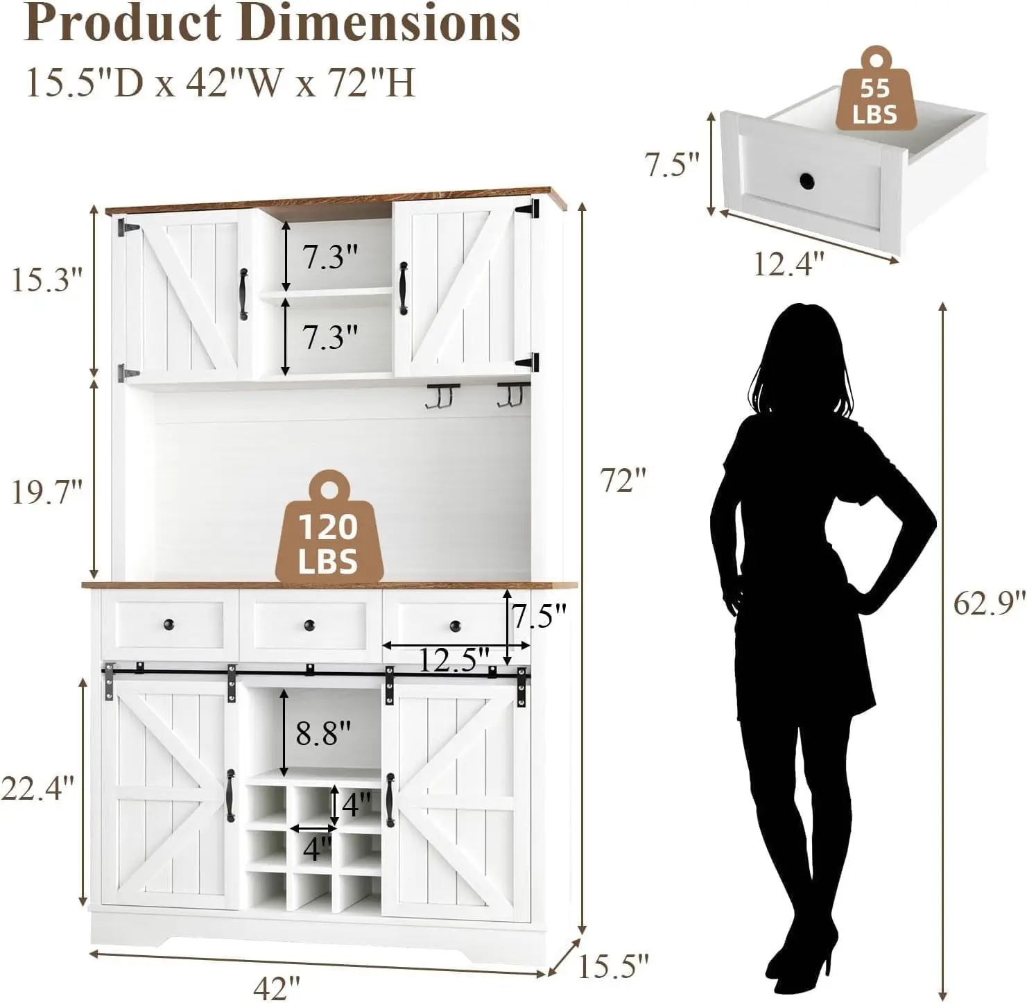 Farmhouse Coffee Bar Cabinet with Wine Rack, 72