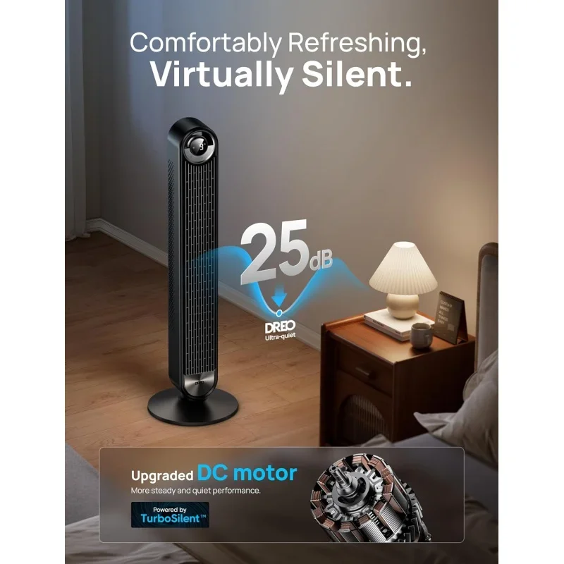 QWTower Bedroom,Upgrated DC 9 Speeds Utral-Quiet Floor Fan,90 ° Oscillating Fans For Indoors With 26Ft/S Velocity,1