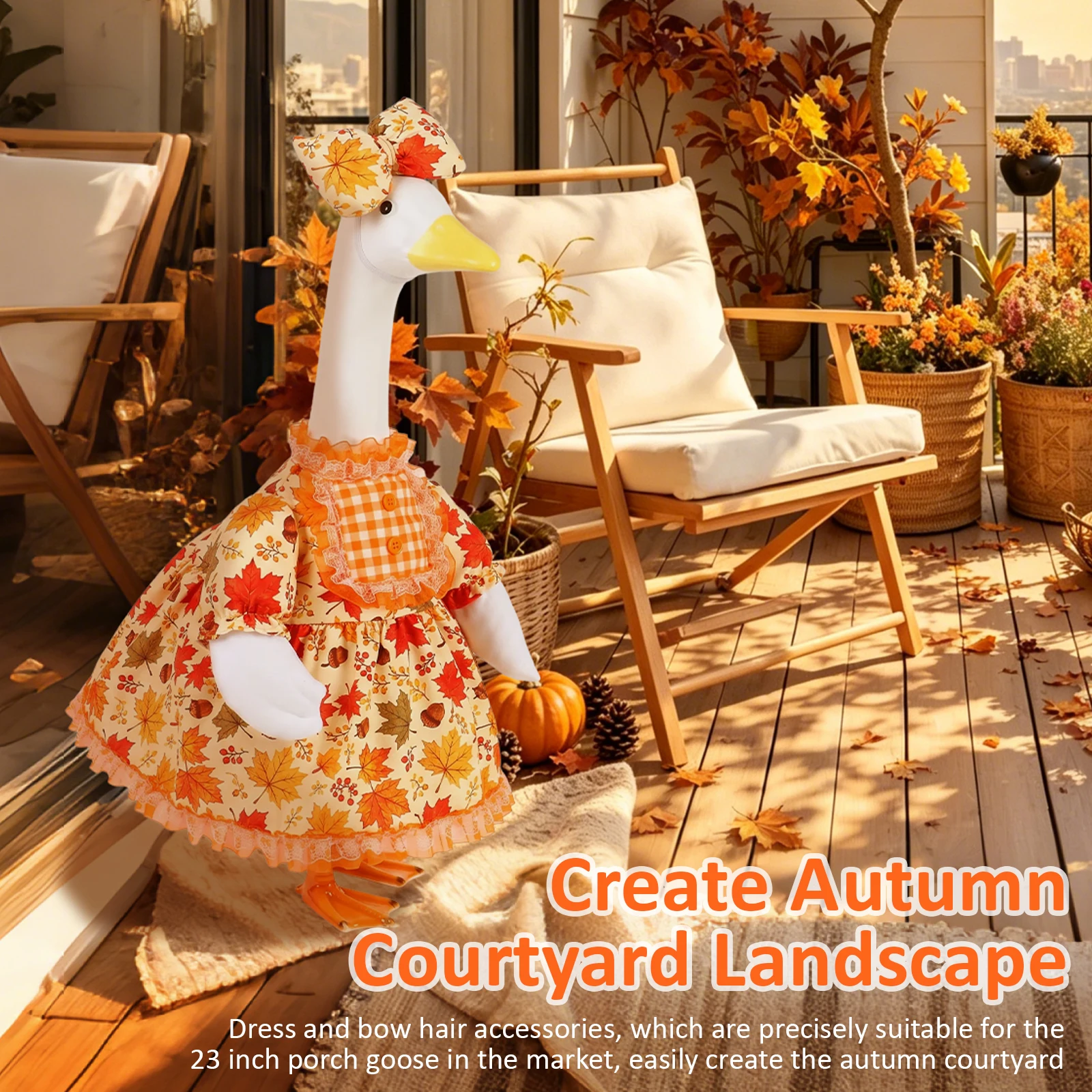 23 Inch Fall Porch Goose Outfit Maple Leaf/Pumpkin Printed Lawn Goose Dress Costume Decorative Garden Statue Dress Up Clothes