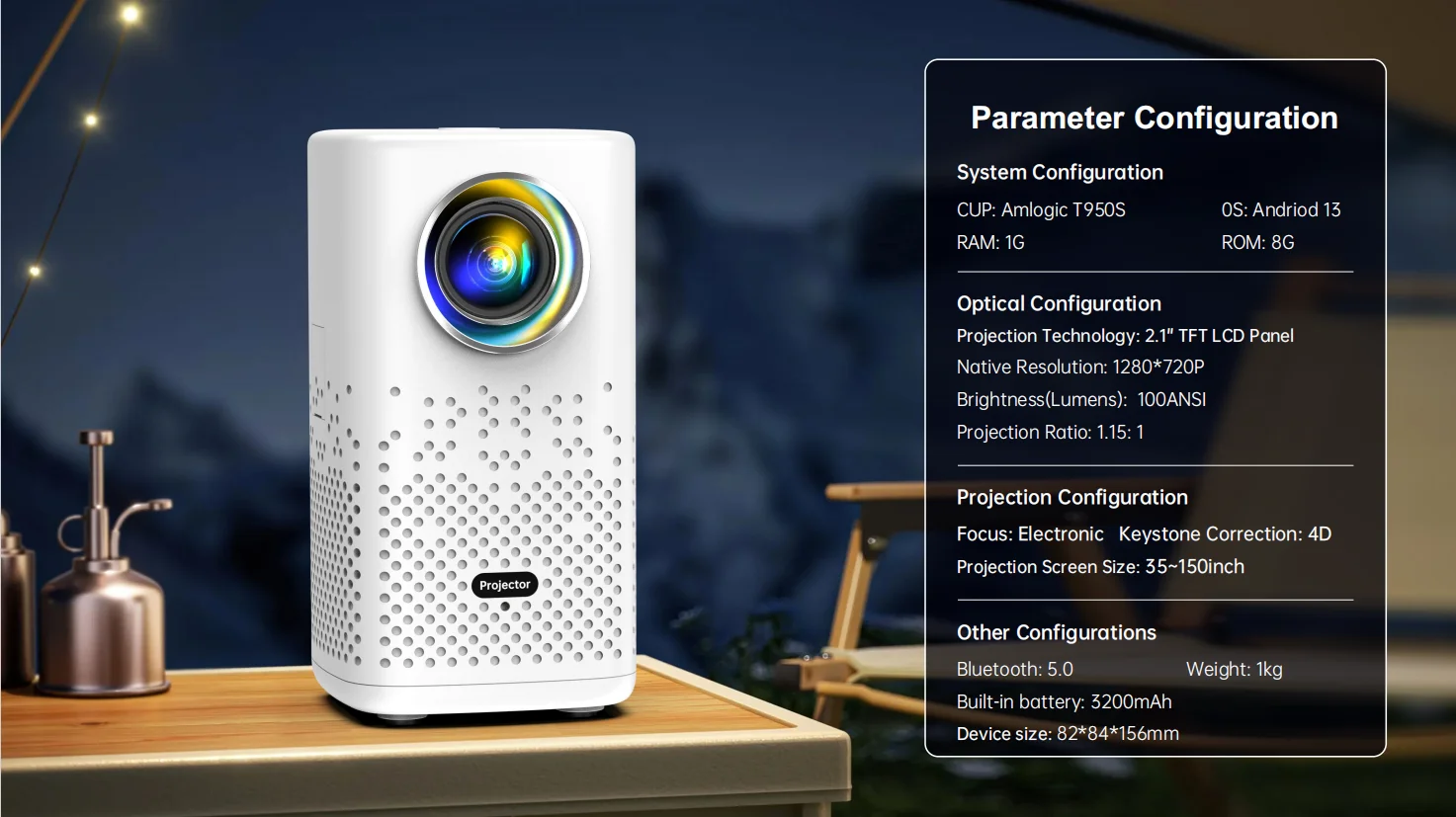 

2025 New H1P Android 13 5G WiFi Smart Focus Full HD Projector LED Video Home Theater Proyector Beamer Built-in Battery